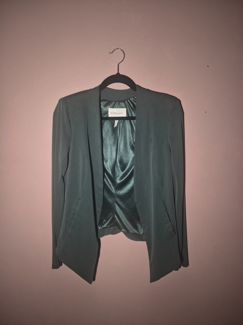 BCBGeneration Blazer Jacket Open Front Size Small Forest Green Fall Winter